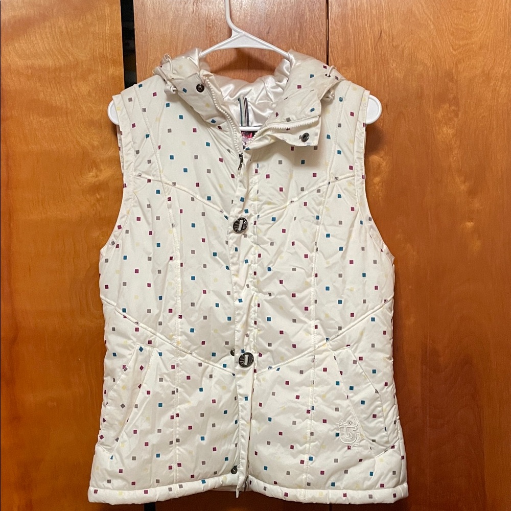 Burton White Ski Vest with Multicolor Squares